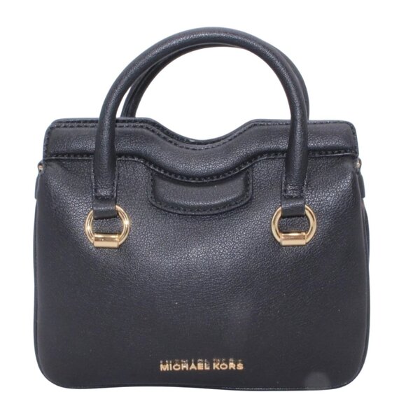 Michael Kors SATCHEL Shoulder Bag Purse Logo Black Leather Gold New No Strap - Picture 1 of 12